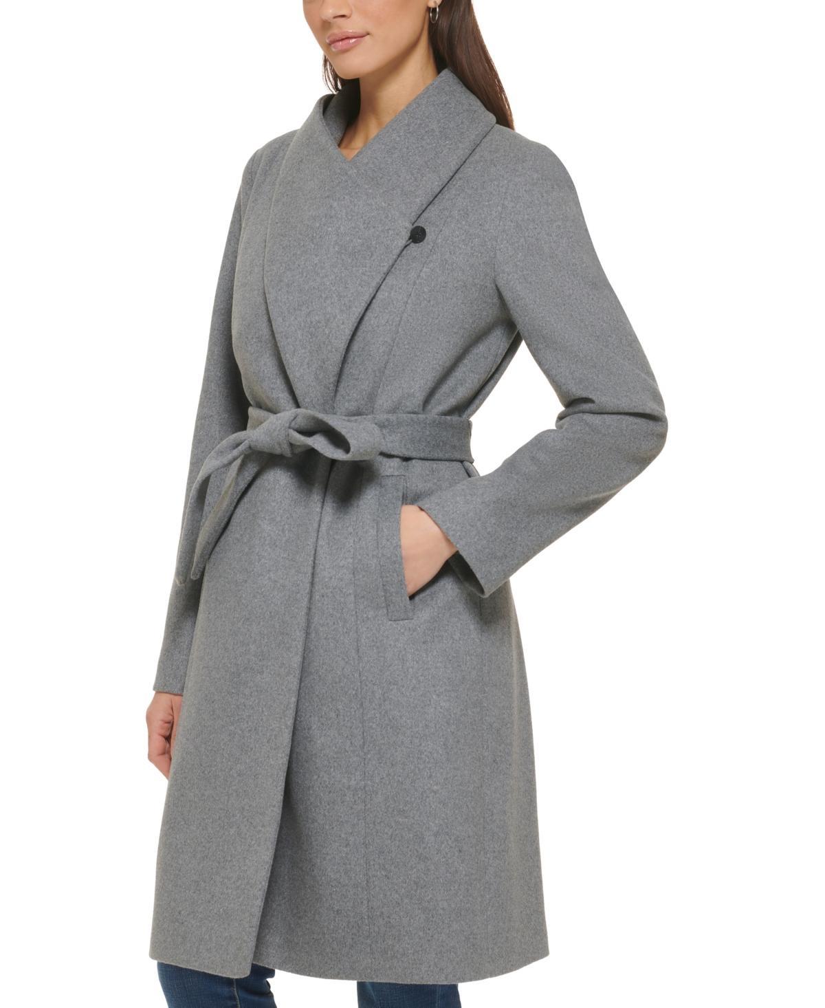 Cole Haan Womens Long Wool Wrap Coat - Black Size 10 Product Image