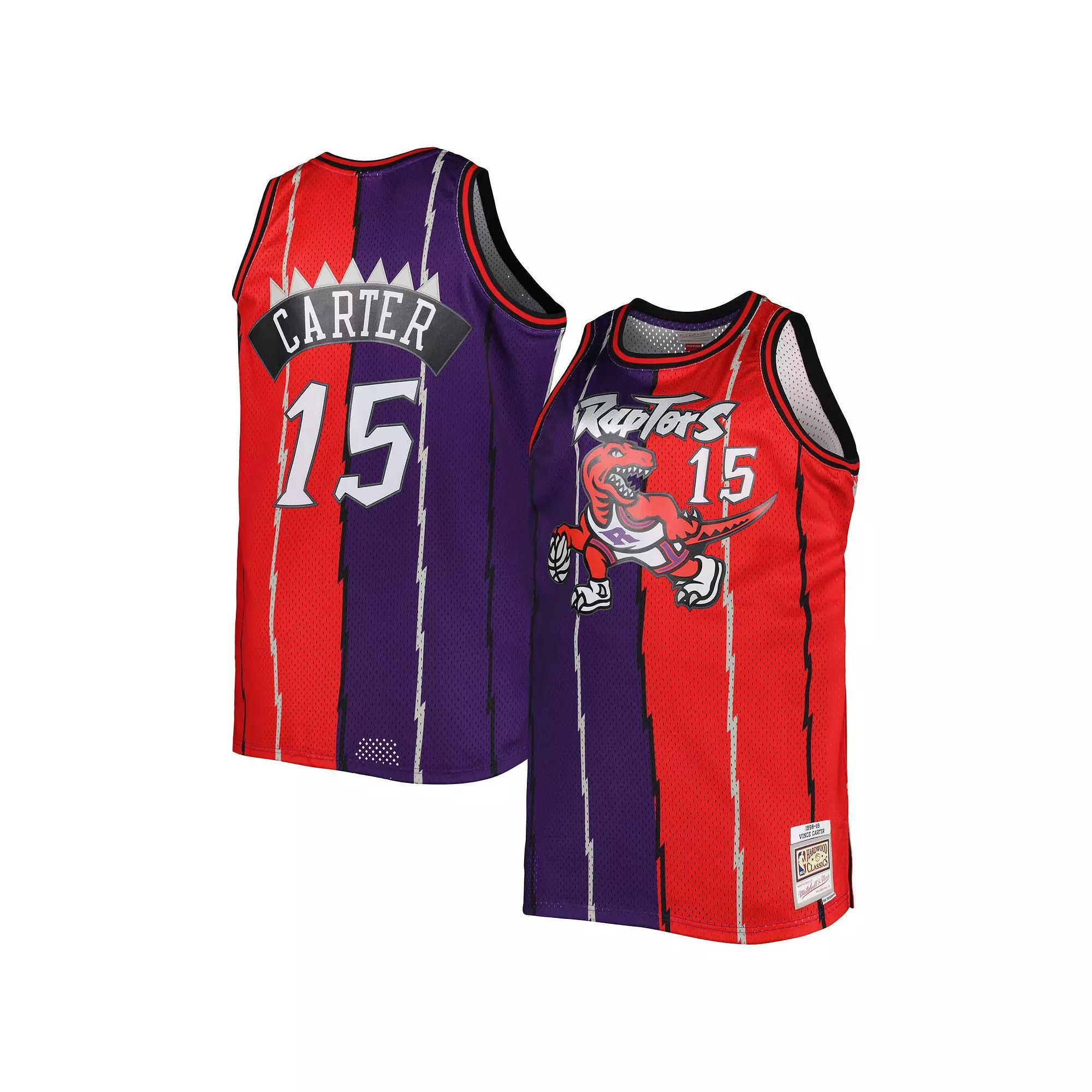 Men's Mitchell & Ness Vince Carter Purple/Red Toronto Raptors Big & Tall Hardwood Classics 1998/99 Split Swingman Jersey, Size: 2XLT, Rpt Purple Product Image