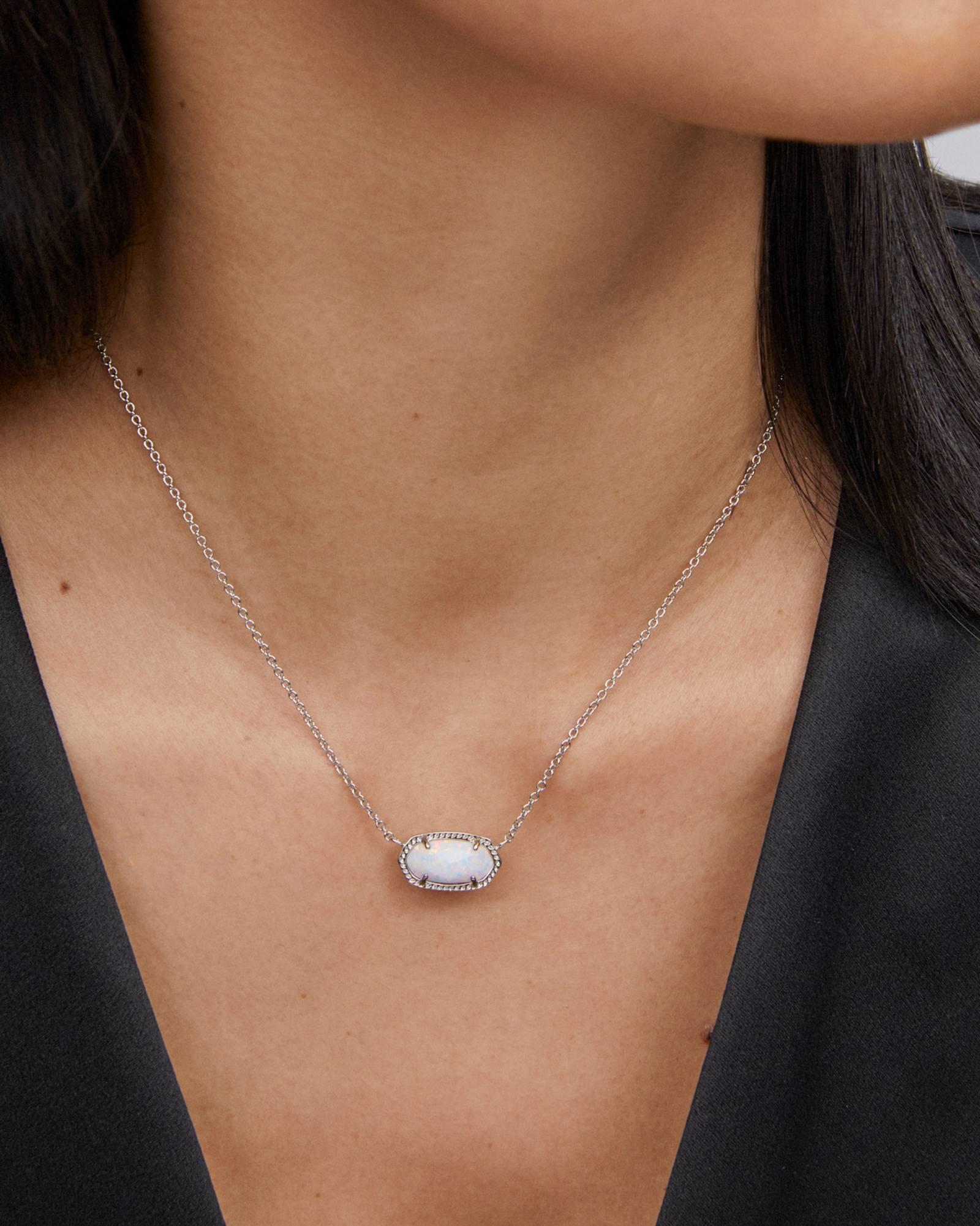 Elisa Silver Pendant Necklace in White Kyocera Opal Product Image