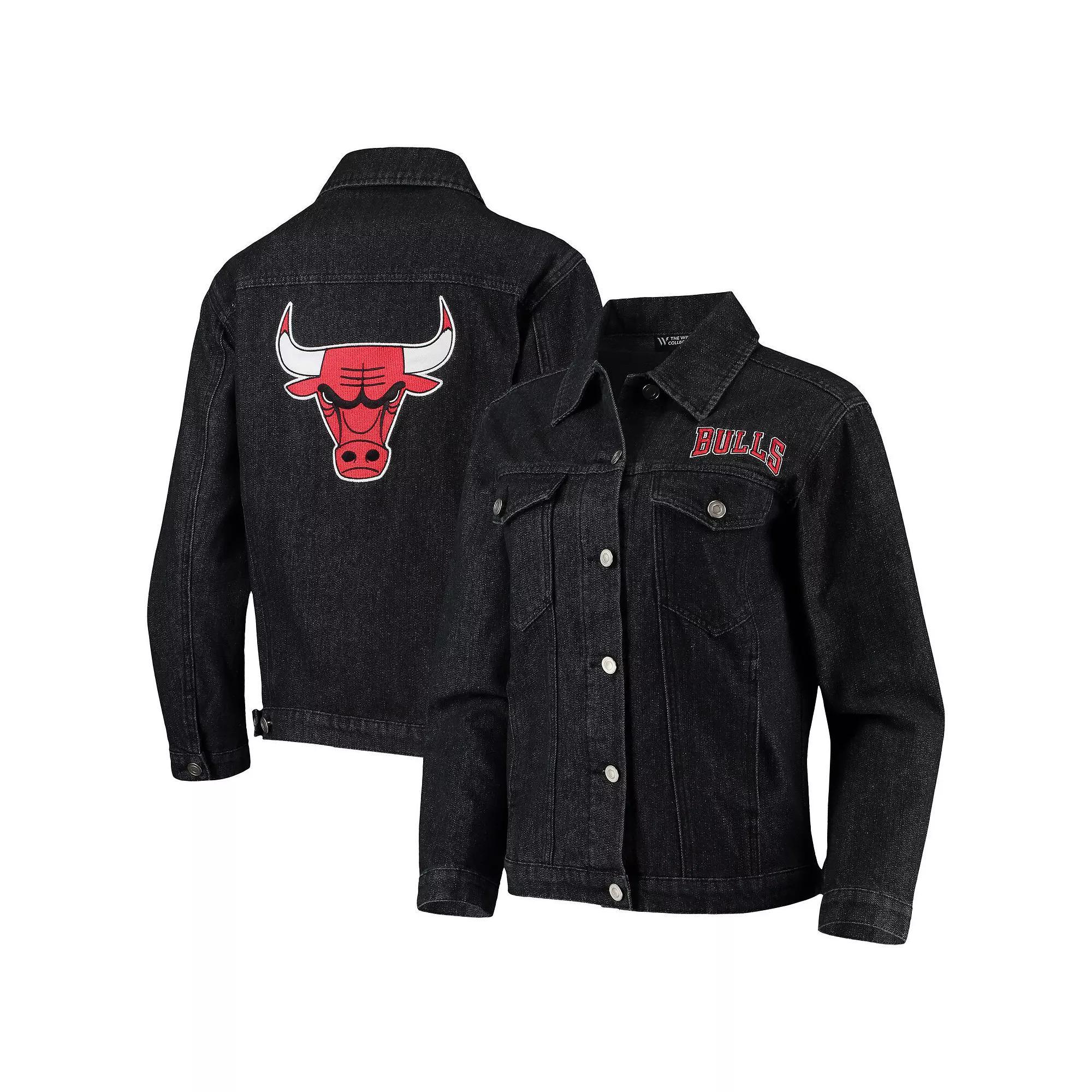 Women's The Wild Collective Black Chicago Bulls Patch Denim Button-Up Jacket, Size: XL Product Image