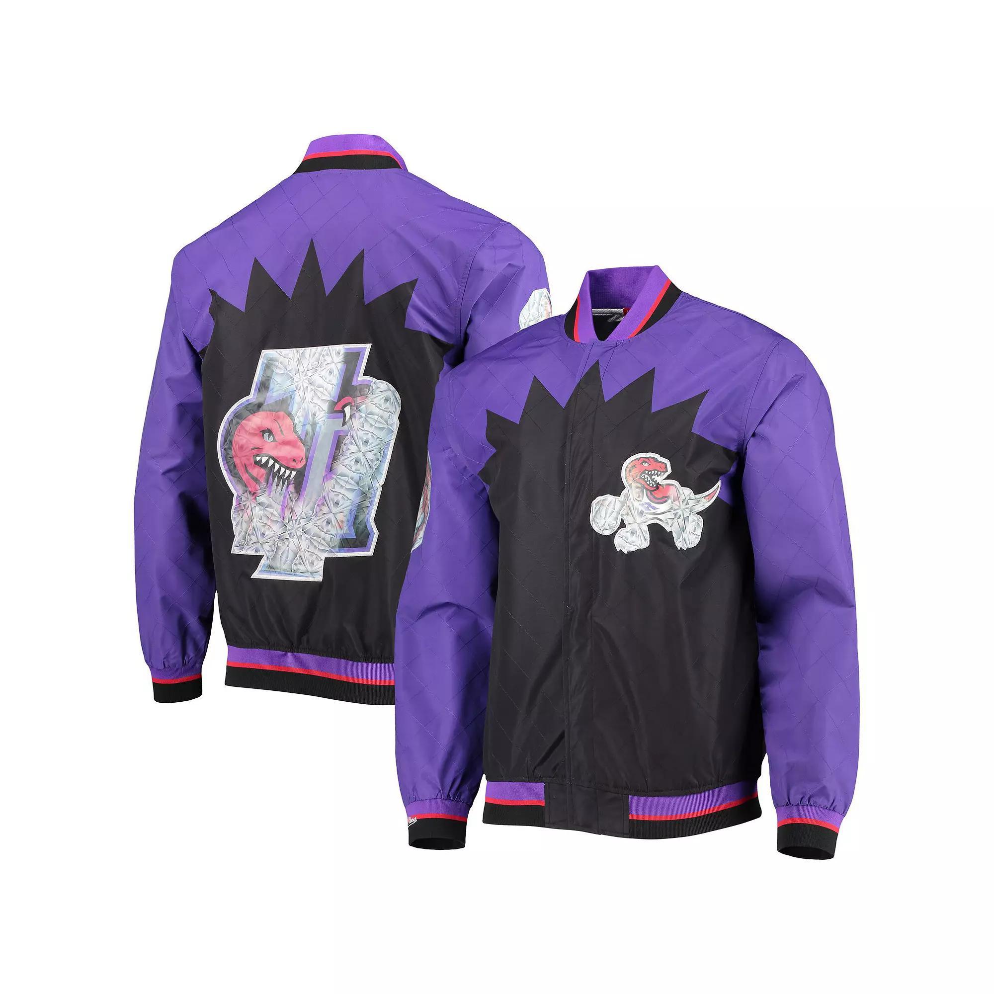 Men's Toronto Raptors Black Mitchell & Ness Hardwood Classics 75th Anniversary Authentic Warmup Full-Snap Jacket, Size: Small, Rpt Black Product Image