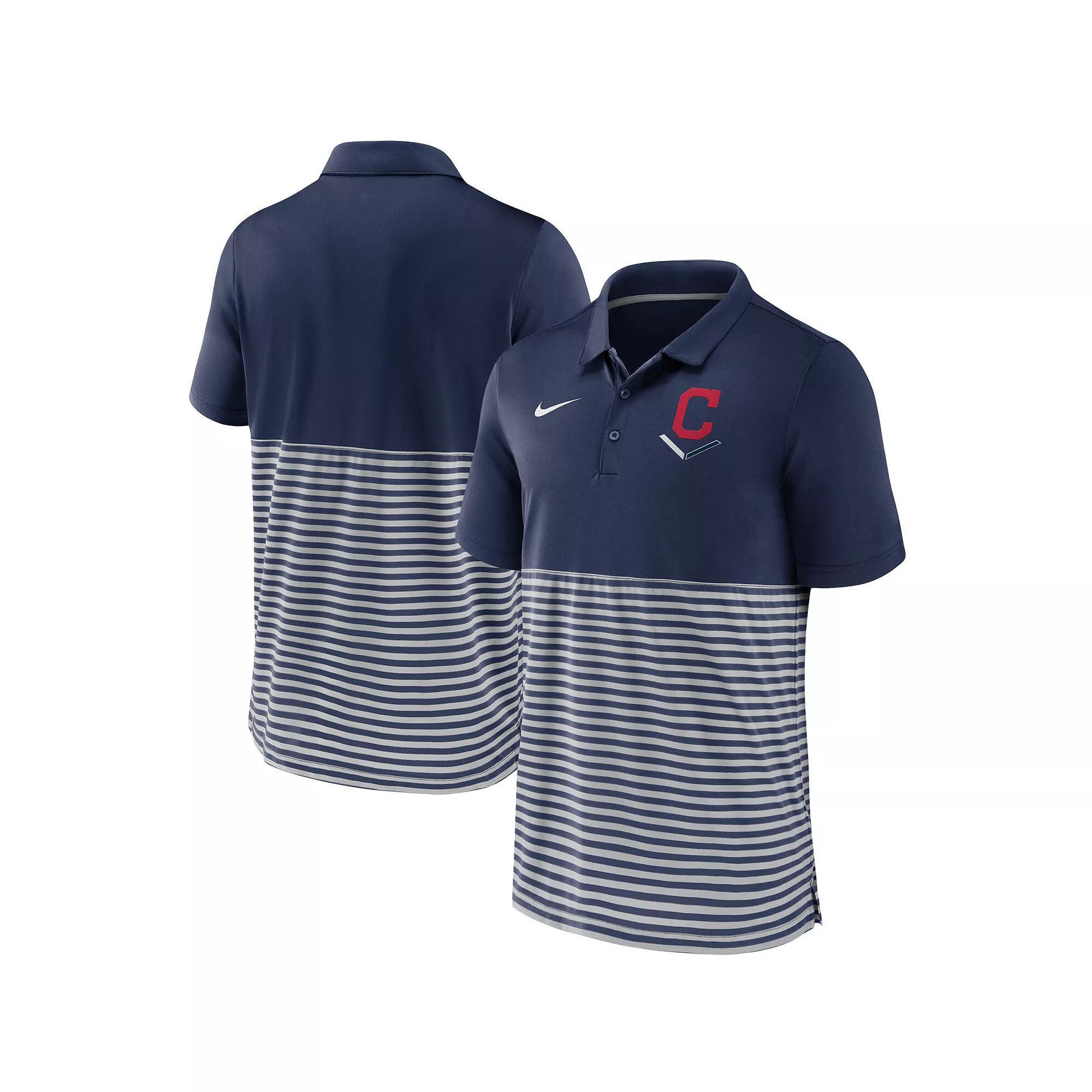 Men's Nike Navy/Gray Cleveland Indians Home Plate Striped Polo, Size: XL, Blue Product Image