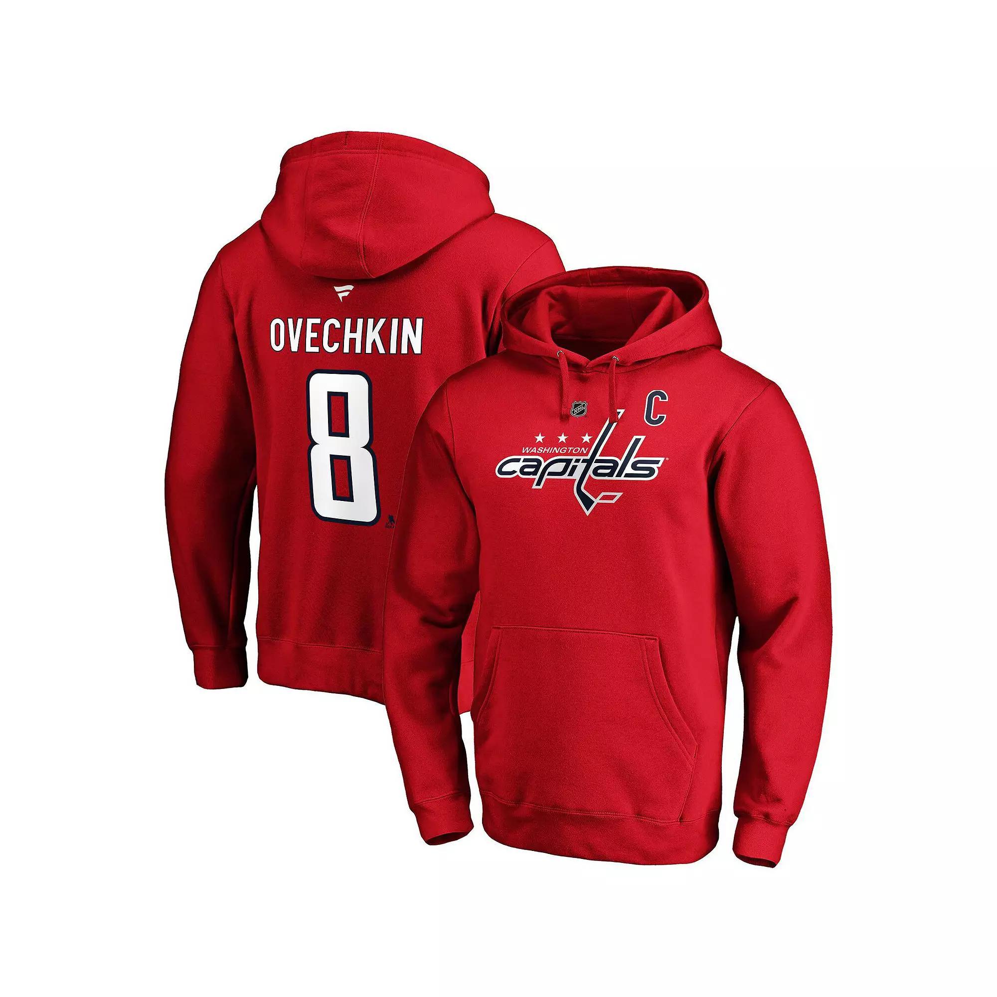 Men's Fanatics Branded Alexander Ovechkin Red Washington Capitals Authentic Stack Player Name & Number Fitted Pullover Hoodie, Size: 5XL Product Image