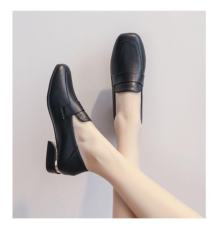 Faux Leather Chunky Heel Loafers Product Image