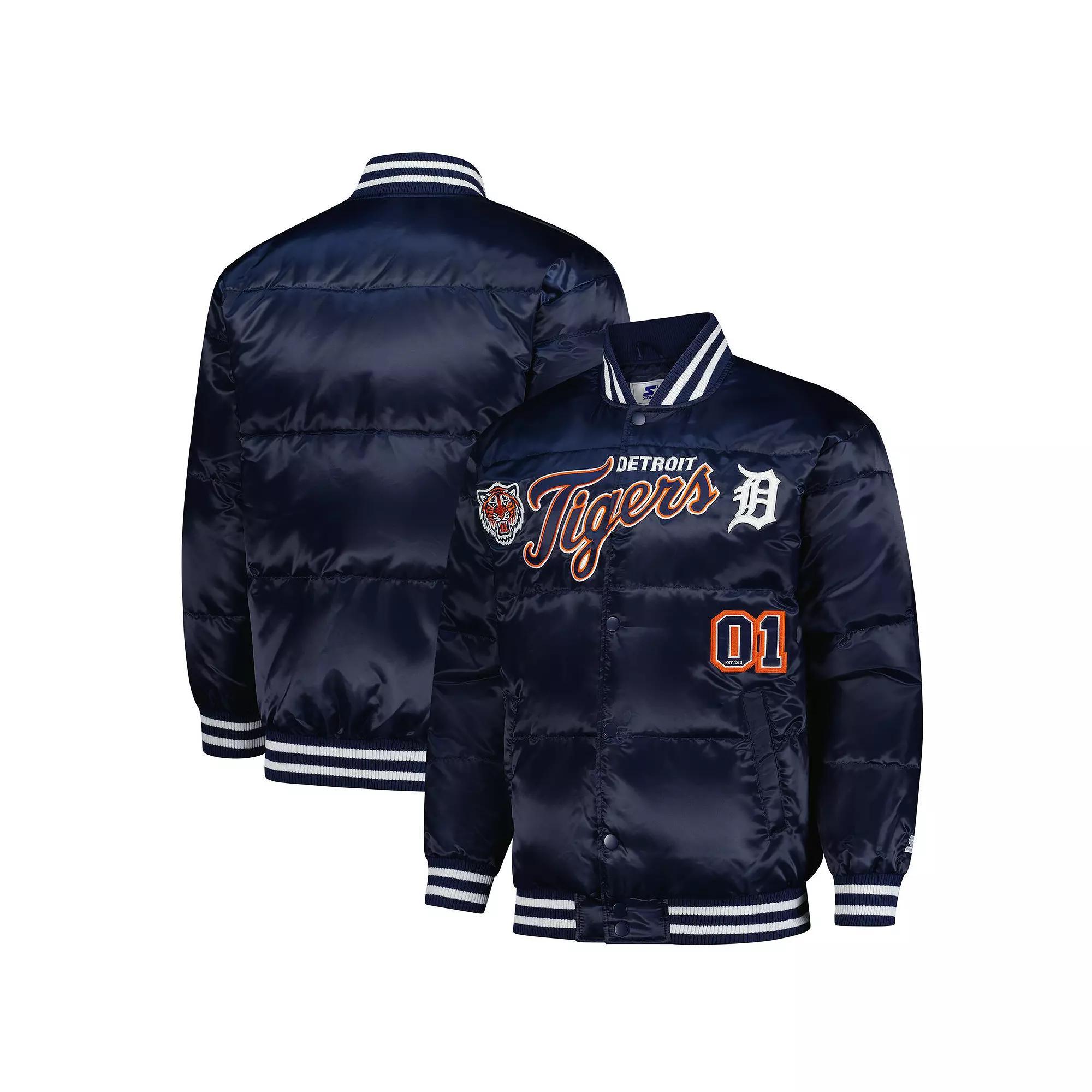 Men's Starter Navy Detroit Tigers Full-Snap Satin Jacket, Size: Small, Blue Product Image
