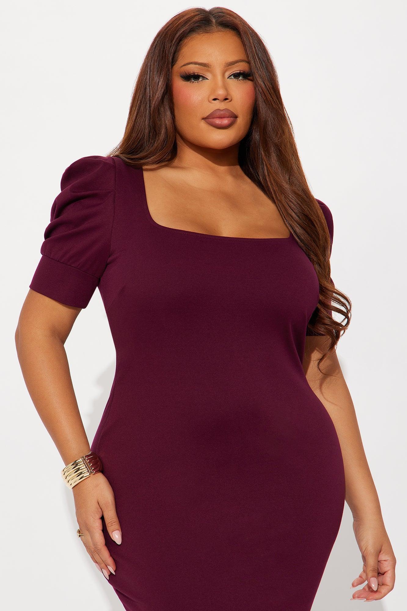 Olivia Short Sleeve Mermaid Midi Dress - Wine Product Image