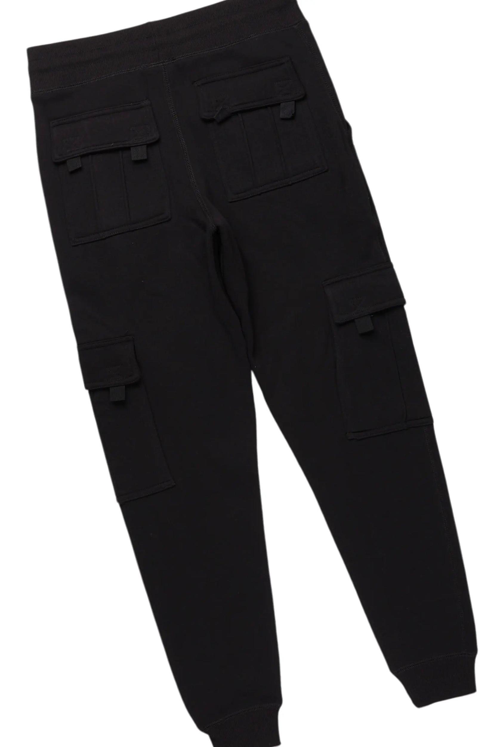 Raffer Black Hoodie/Jogger Cargo Sweat Pant Set Male Product Image