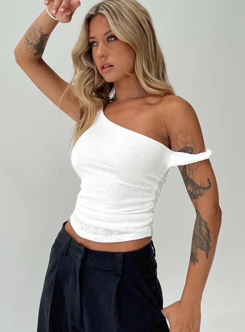 Messenger One Shoulder Top White Product Image