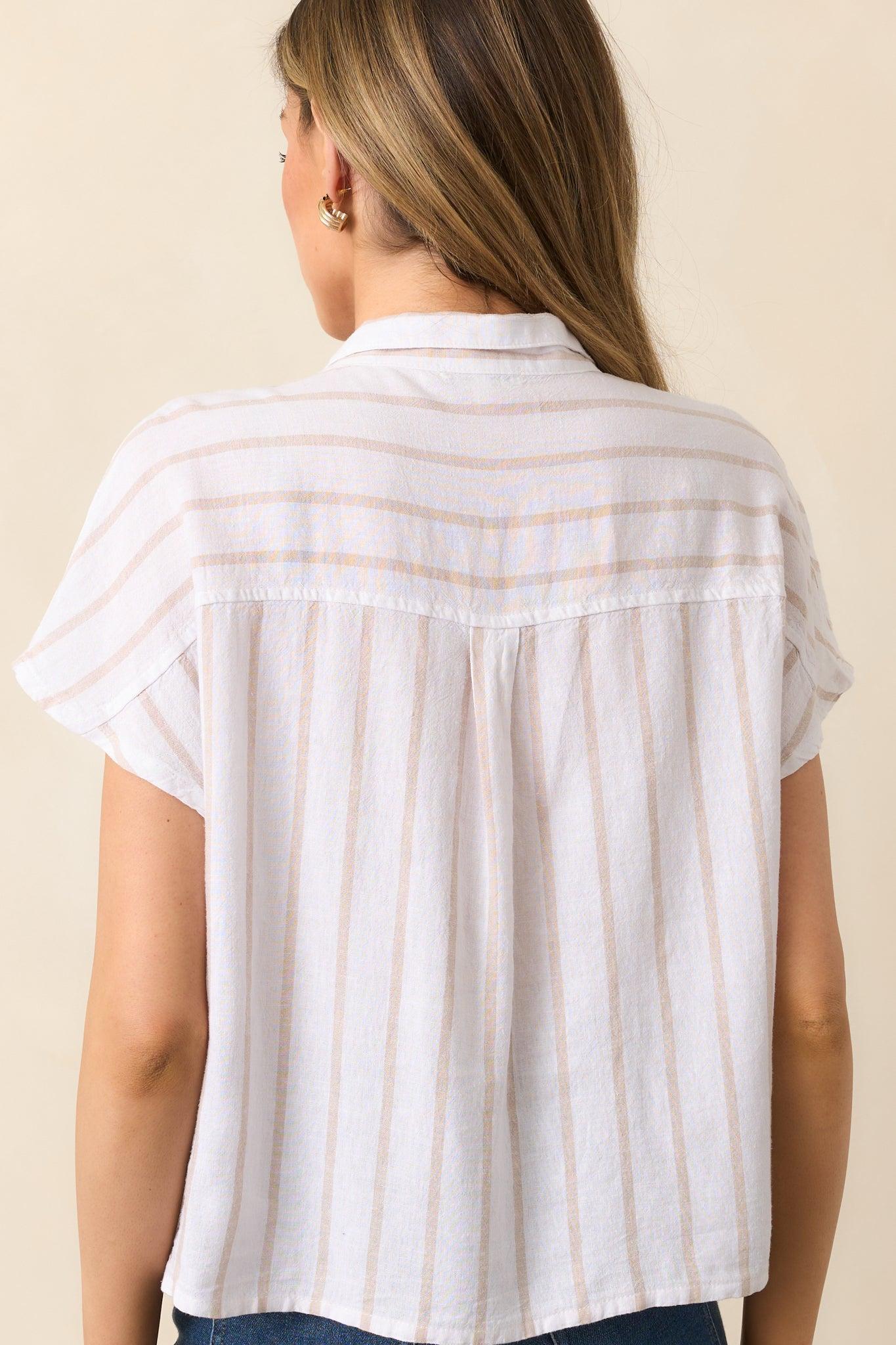 Z Supply Cement Beige Parallel Striped Linen Top Product Image