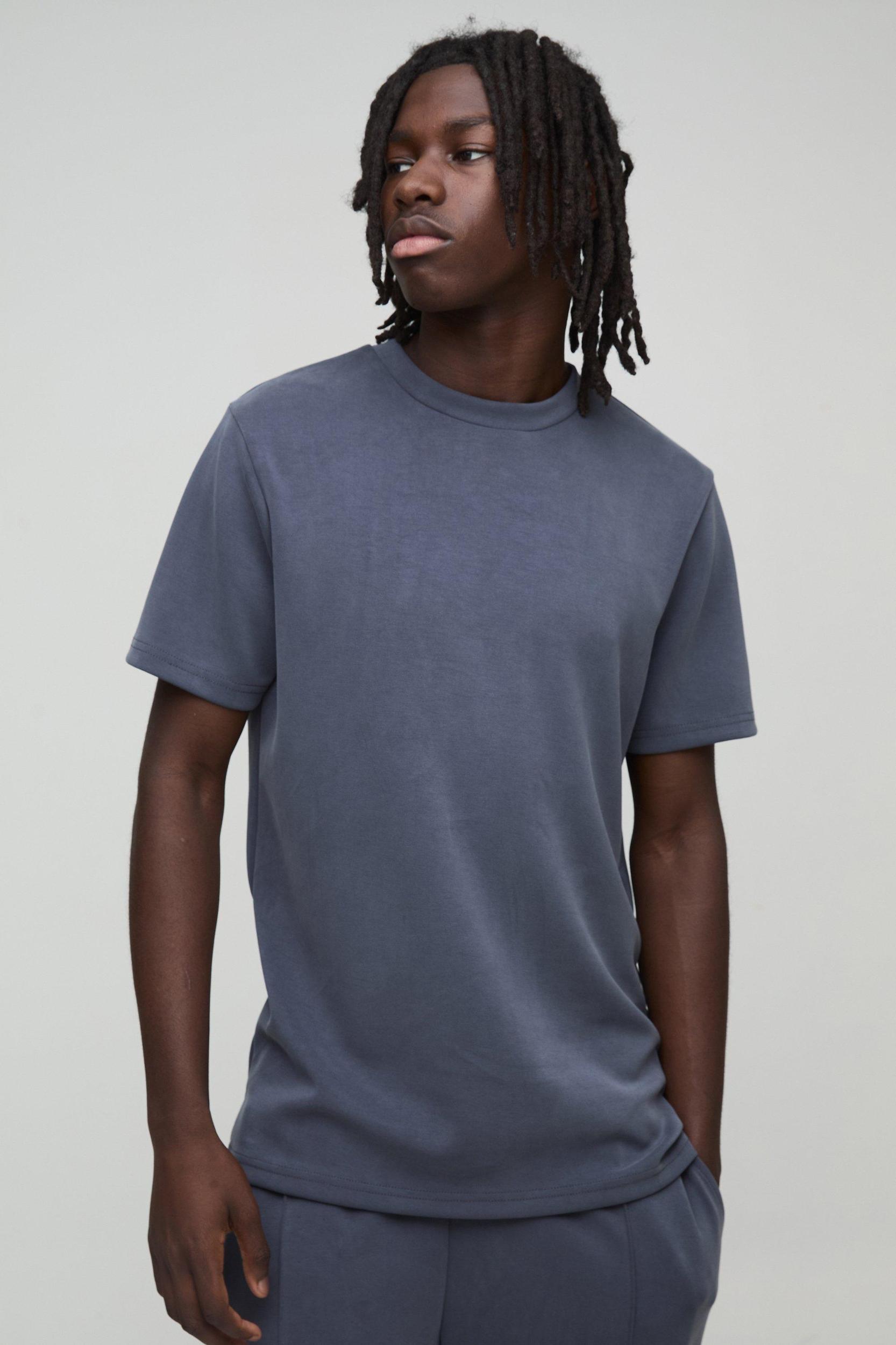 Mens Grey Slim Fit Soft Peached T-shirt, Grey Product Image