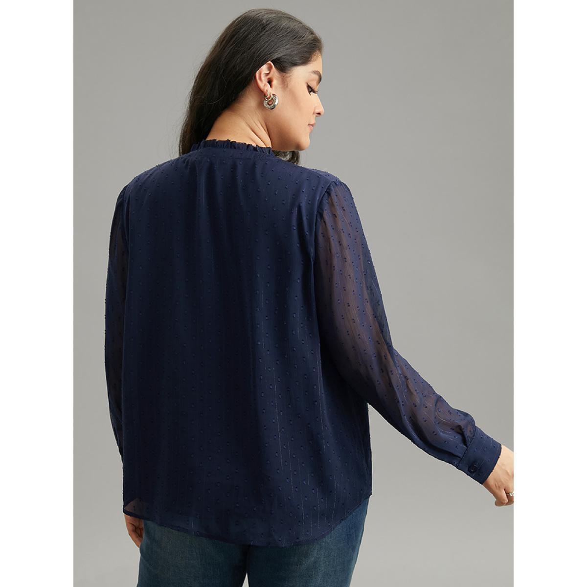 Plus Size Indigo Guipure Lace Mesh Button Through Blouse Women Elegant Long Sleeve Stand-up collar Dailywear Blouses BloomChic 28/5X Product Image
