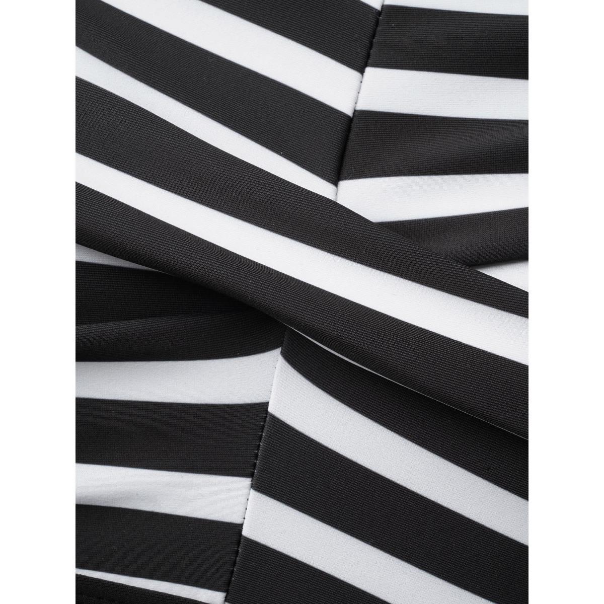 Plus Size Striped Twist Front Patchwork Swim Dress Women's Swimwear Black Beach Bodycon Heart neckline High stretch Curve Swim Dresses BloomChic 10/M Product Image
