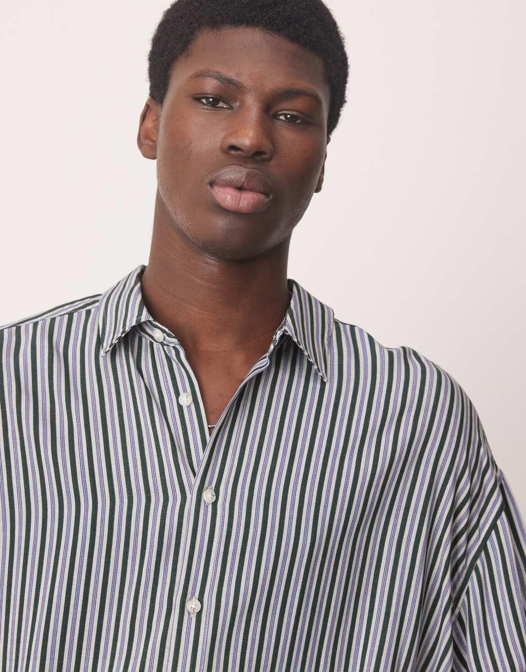 ASOS DESIGN volume oversized shirt with baggy sleeves in blue and green stripe Product Image
