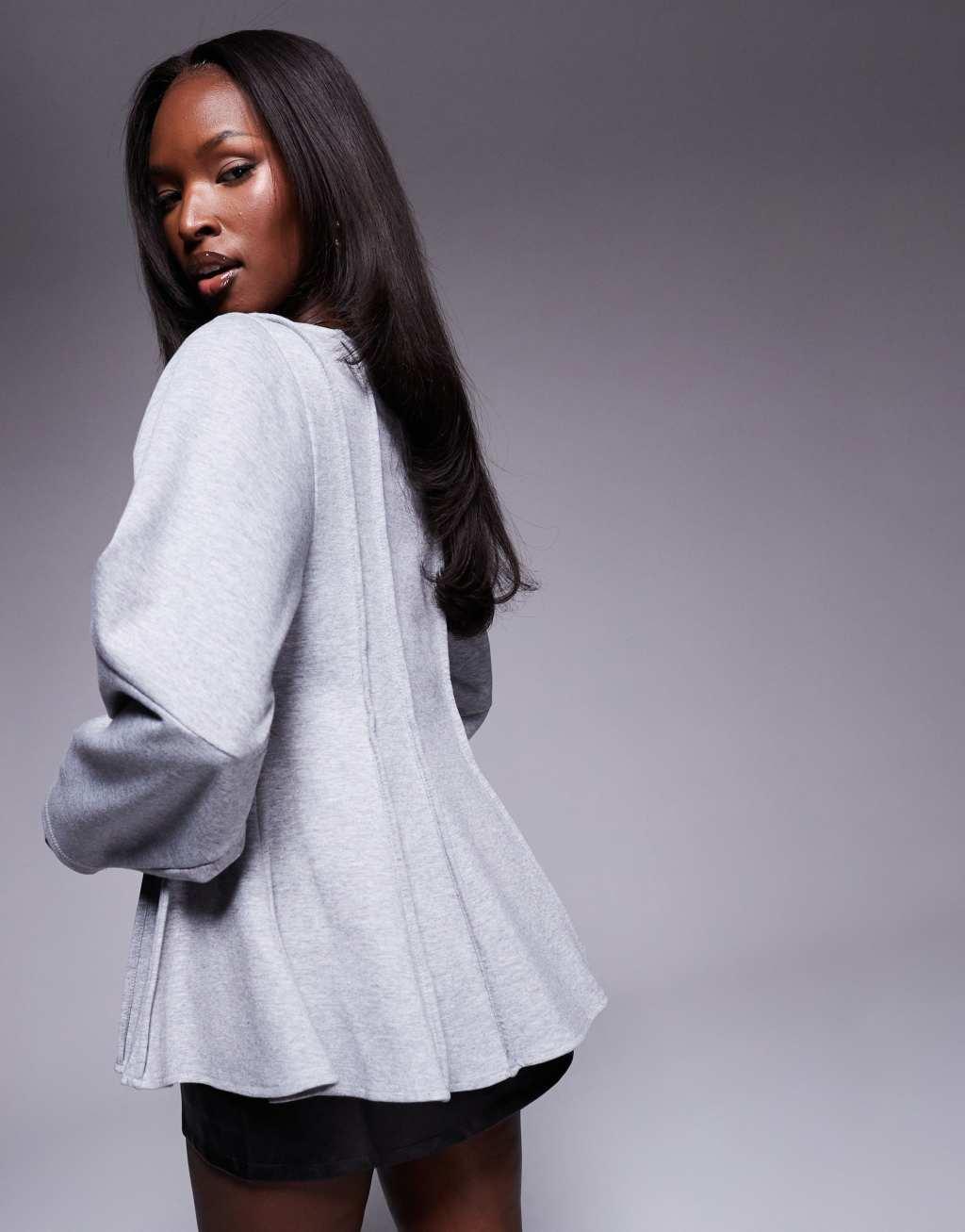 ASOS DESIGN exposed seam peplum top in gray heather Product Image