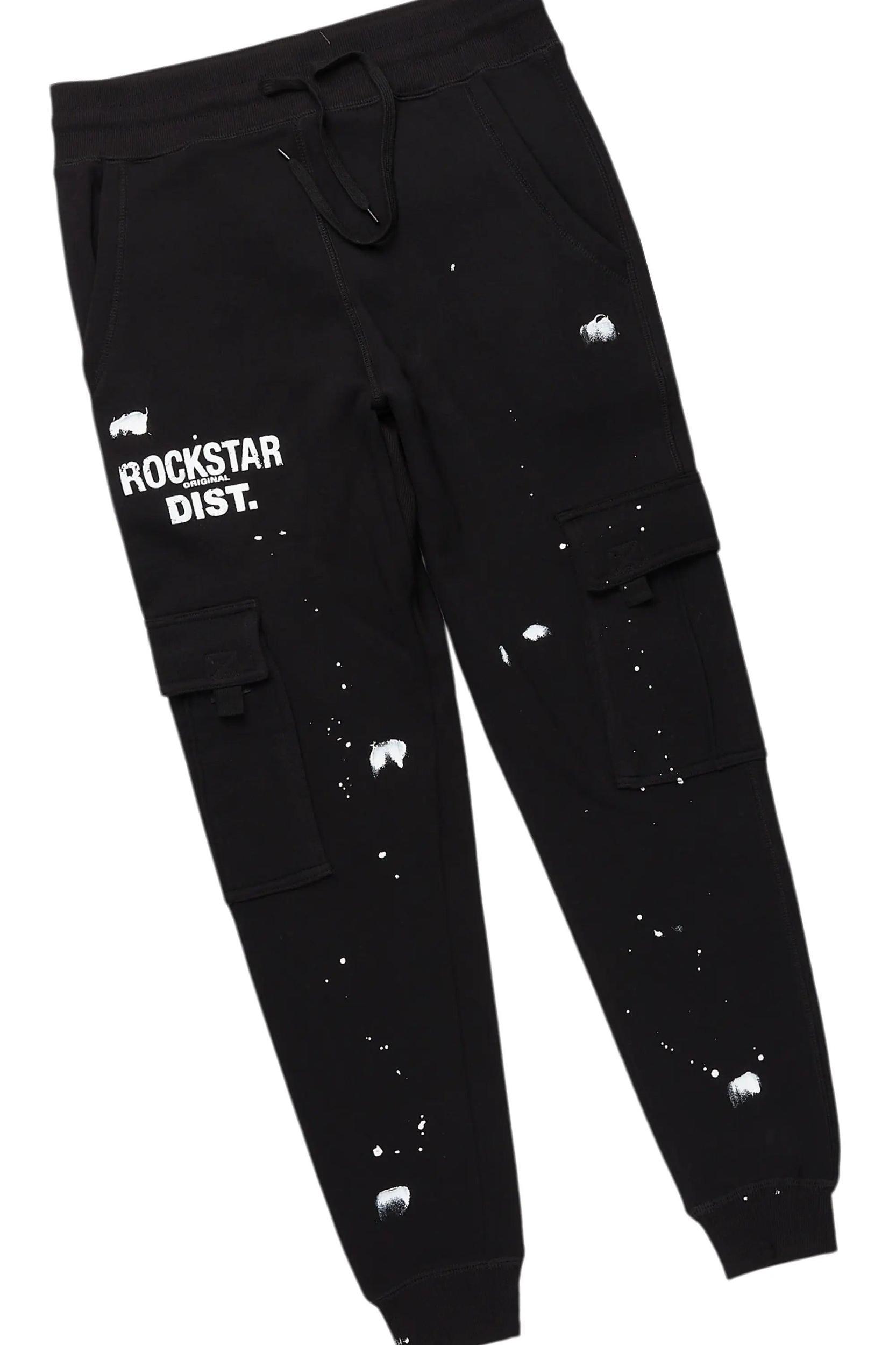 Raffer Black Hoodie/Jogger Cargo Sweat Pant Set Male Product Image