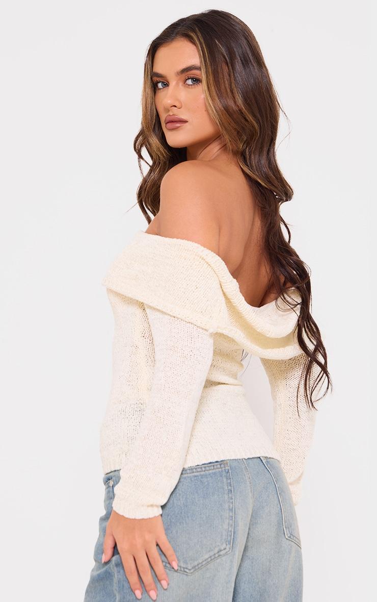 Cream Bobble Knit Bardot Top Product Image