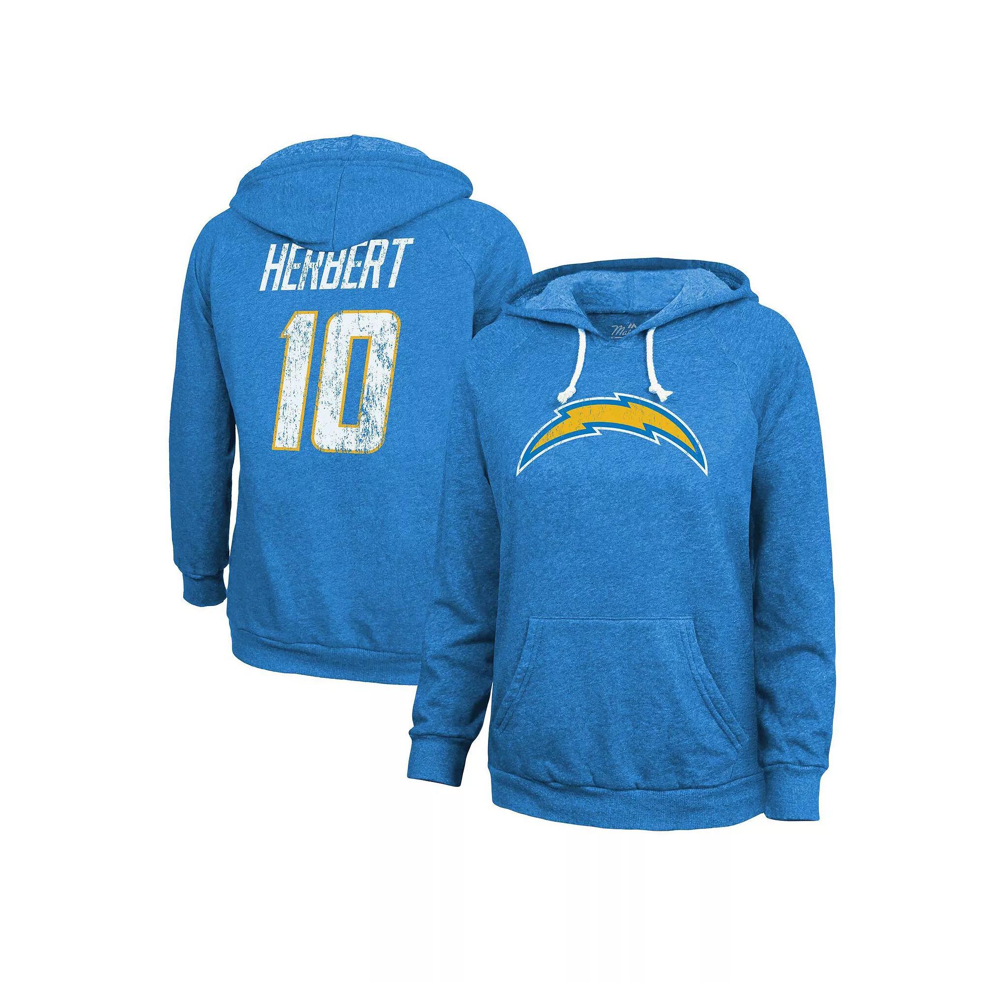 Women's Majestic Threads Justin Herbert Powder Blue Los Angeles Chargers Name & Number Pullover Hoodie, Size: XL, Light Product Image