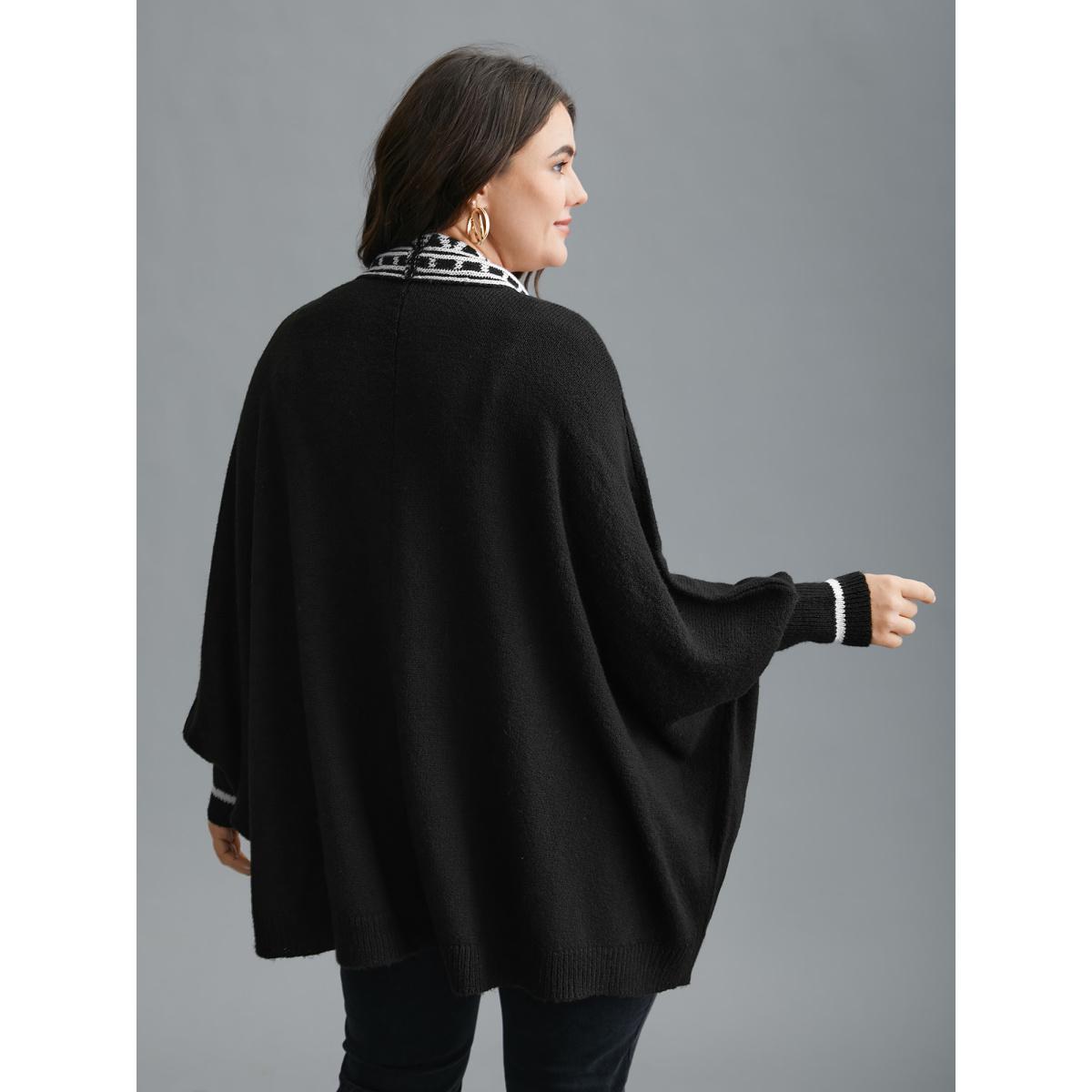Plus Size Dolman Sleeves Kimono Collar Cardigan Black Women Casual Loose Long Sleeve Everyday Cardigans BloomChic 28/5X Product Image