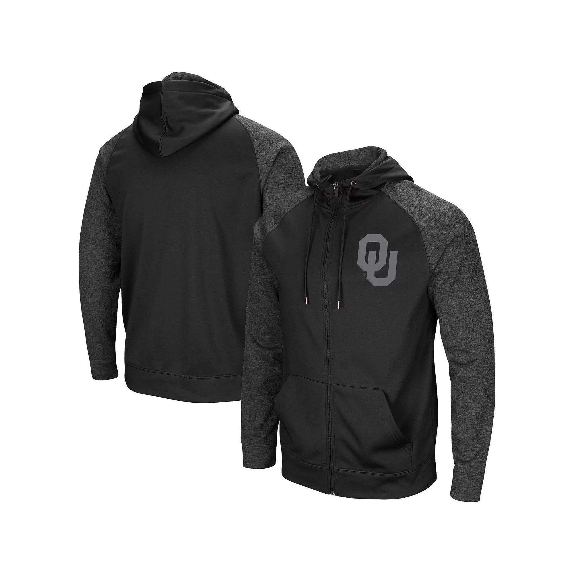 Men's Colosseum Black Oklahoma Sooners Blackout 3.0 Tonal Raglan Full-Zip Hoodie, Size: XL Product Image