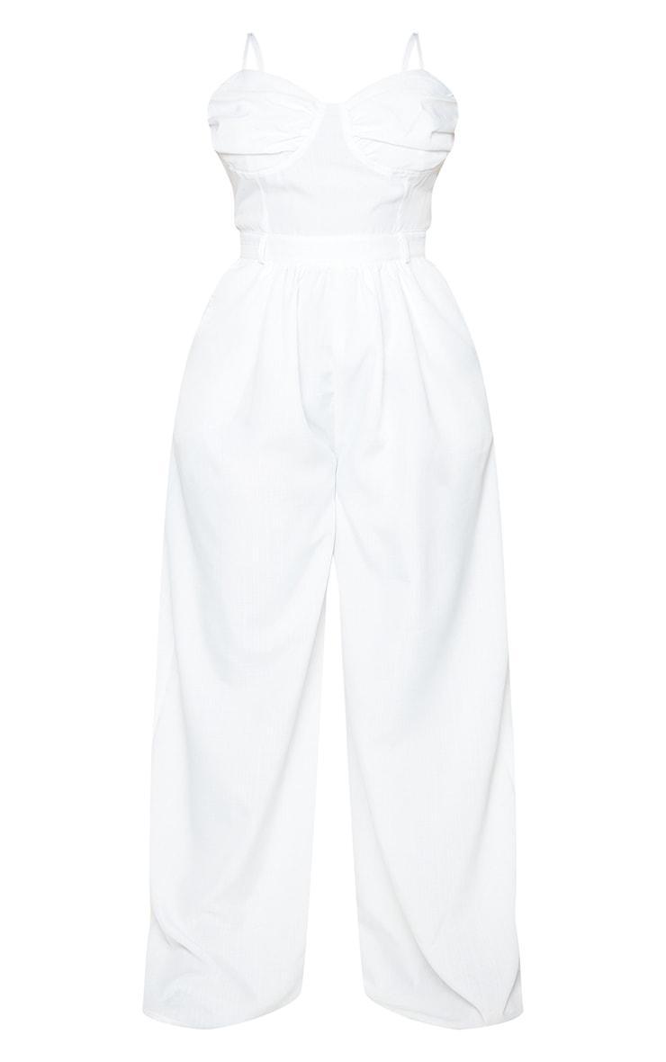 Plus White Ruched Cup Strappy Wide Leg Jumpsuit Product Image