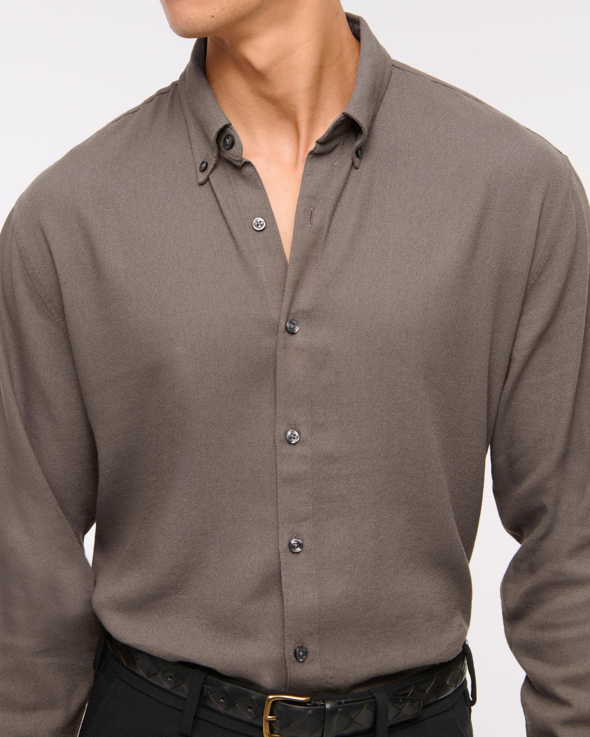 Long-Sleeve Crepe Button-Up Shirt Product Image