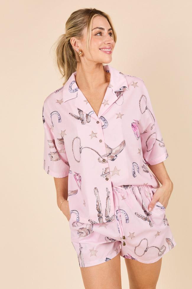 Skye Oversized Pink Western Print Pajama Top Product Image