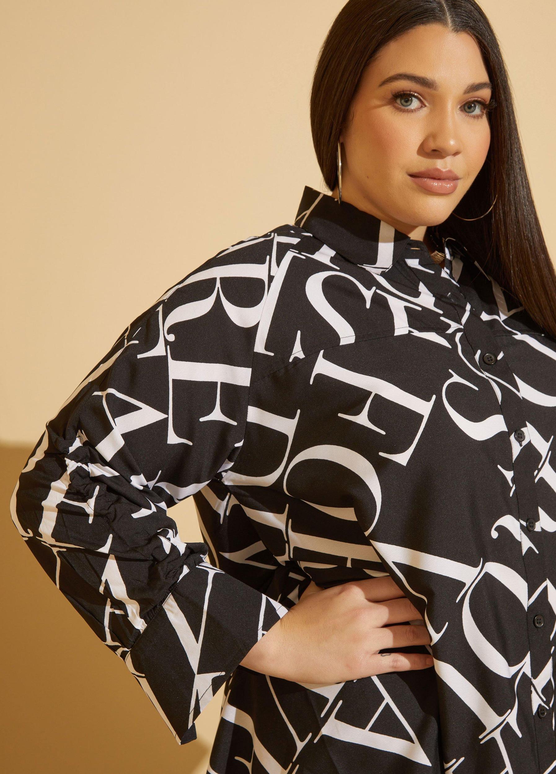 Letter Print Hi Low Shirt Product Image