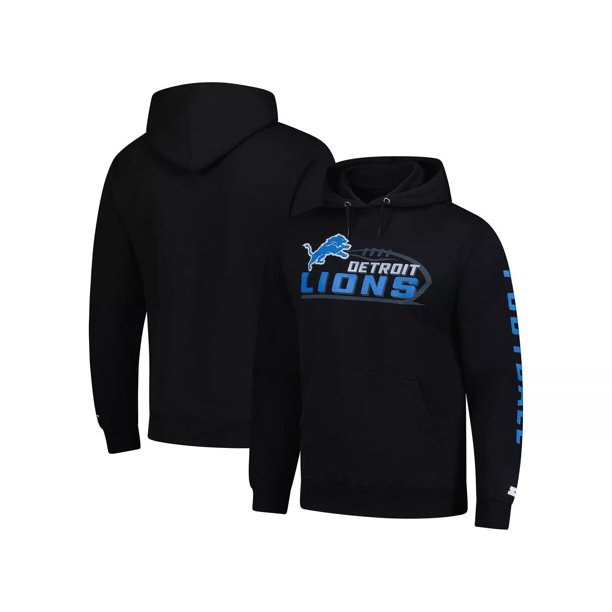 Men's Starter Black Detroit Lions Vintage Pullover Hoodie, Size: Small Product Image