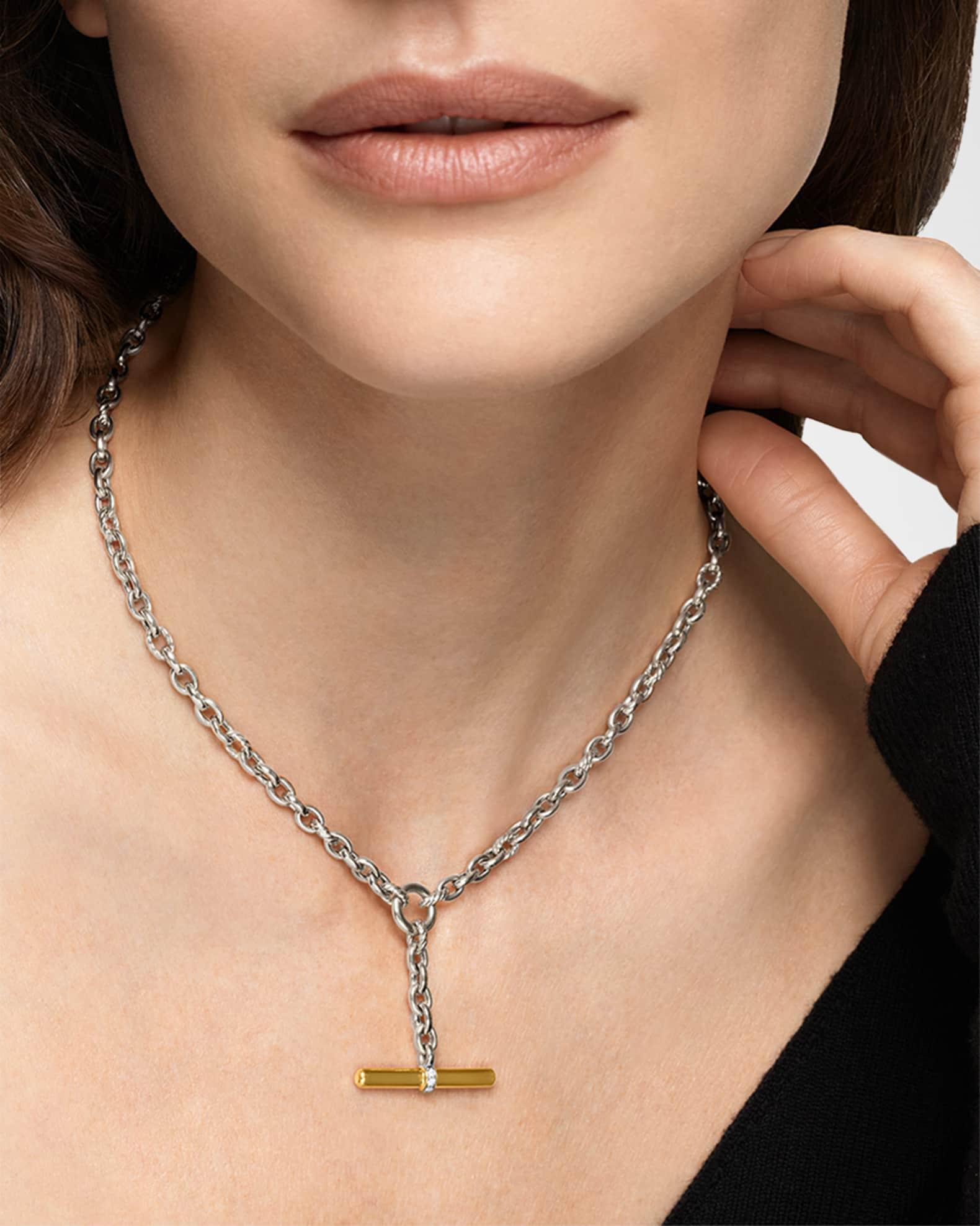 DY Mercer Petite Toggle Necklace with Diamonds and 18K Gold in Silver, 5mm Product Image