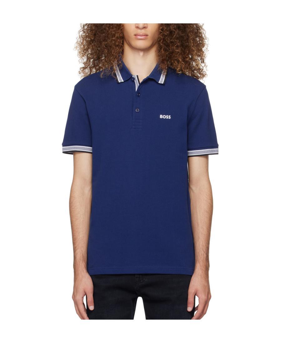 HUGO BOSS Embroidered-logo Cotton Polo Shirt In Blue Product Image