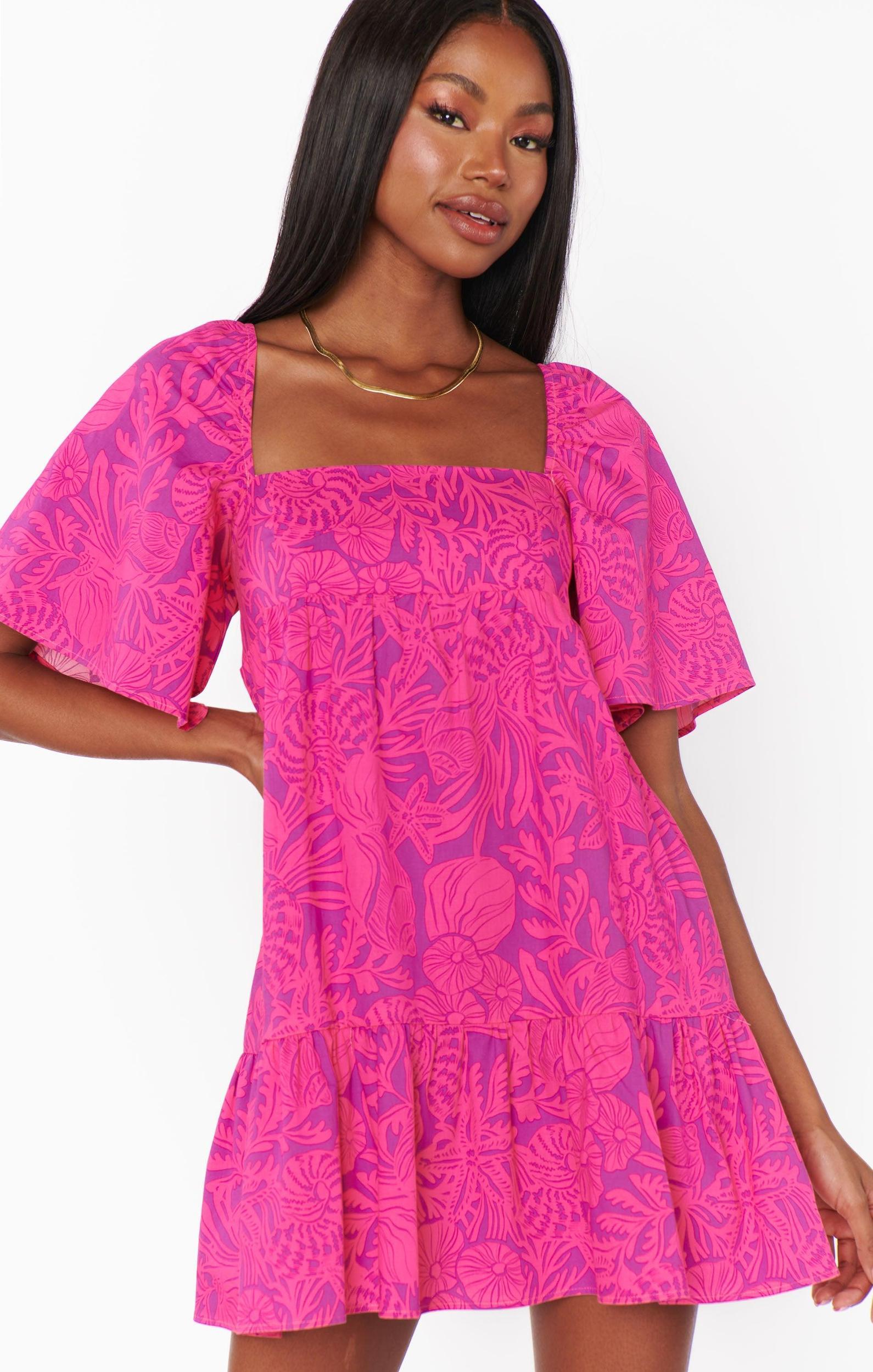 Erin Mini Dress ~ Pink Shells Poplin Product Image