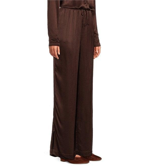 Cloth & Stone Woven Plisse High Rise Tie Waist Flat Front Wide Leg Pants Product Image