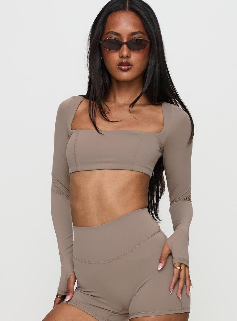 Set Point Active Square Neck Long Sleeve Top Taupe Product Image