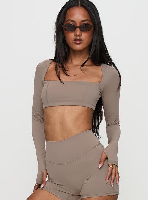 Set Point Active Square Neck Long Sleeve Top Taupe Product Image