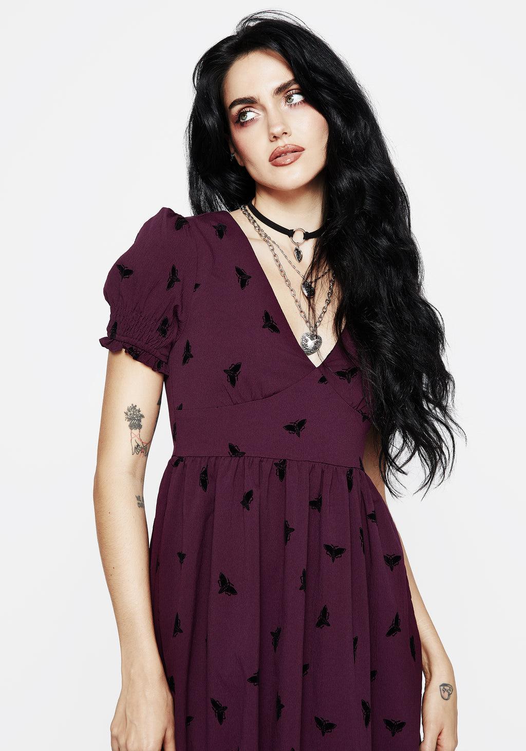 Styx Moth Flocked Velour Print Midi Dress Product Image