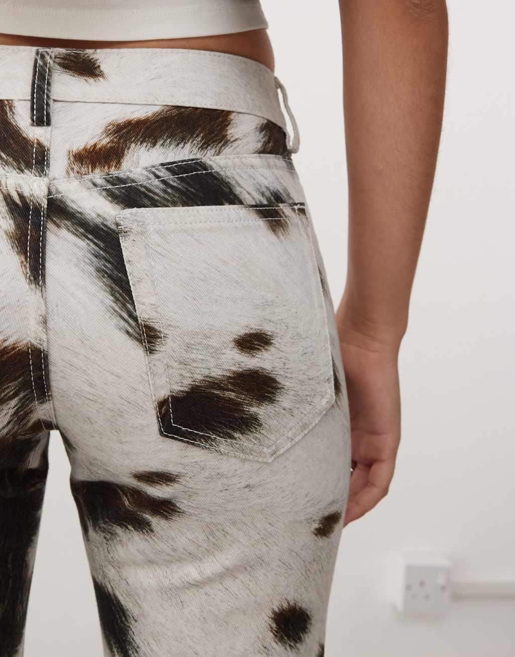 Weekday low rise straight leg pants in cow print Product Image