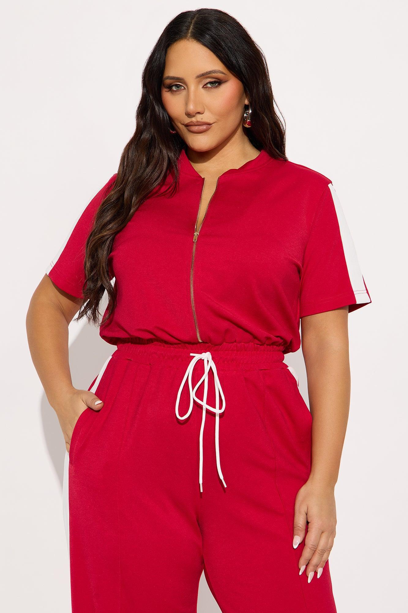 Lianna Short Sleeve Jumpsuit - Red Product Image