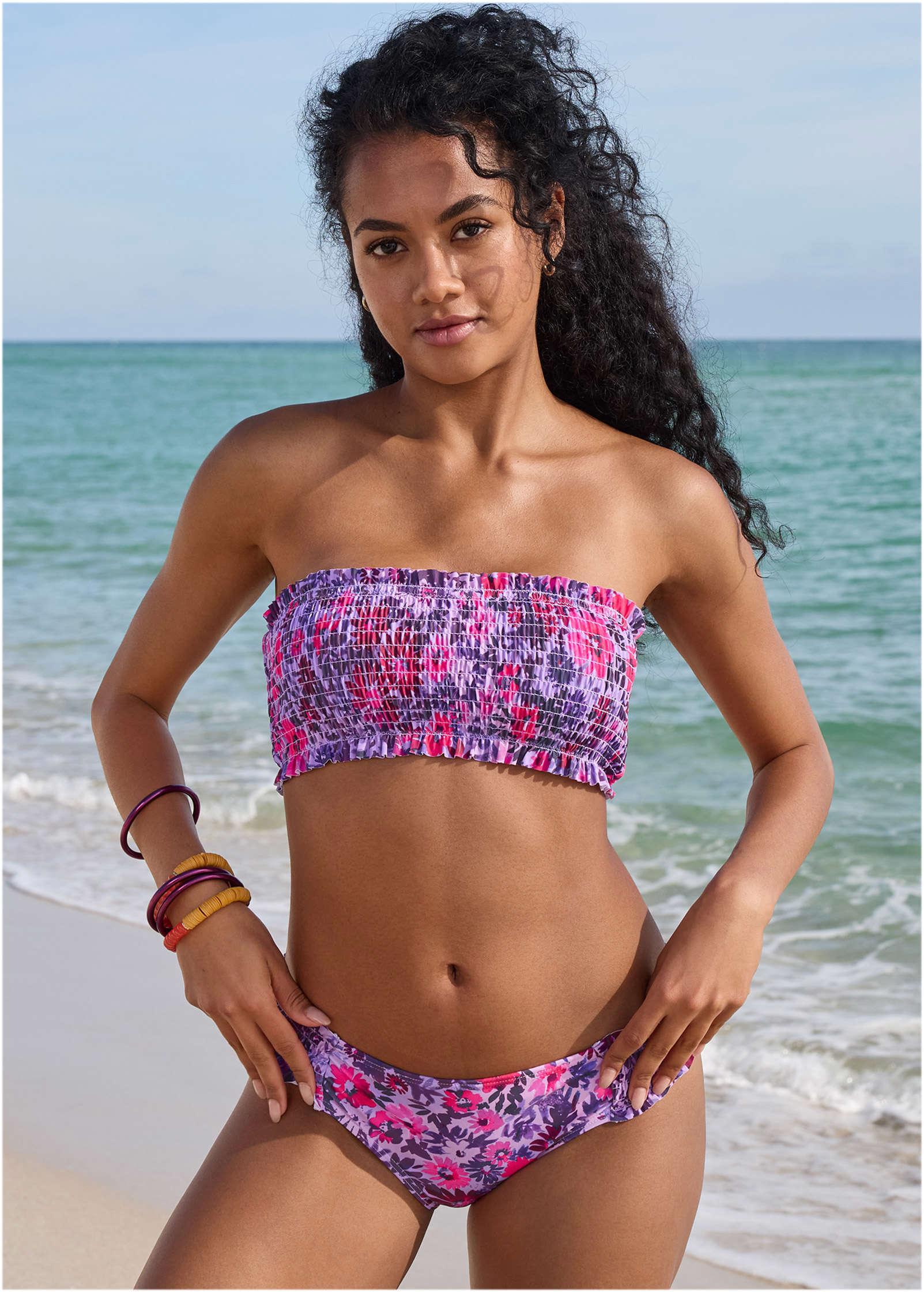 Smocked Bandeau Top - Ditsy Pink Purple Product Image