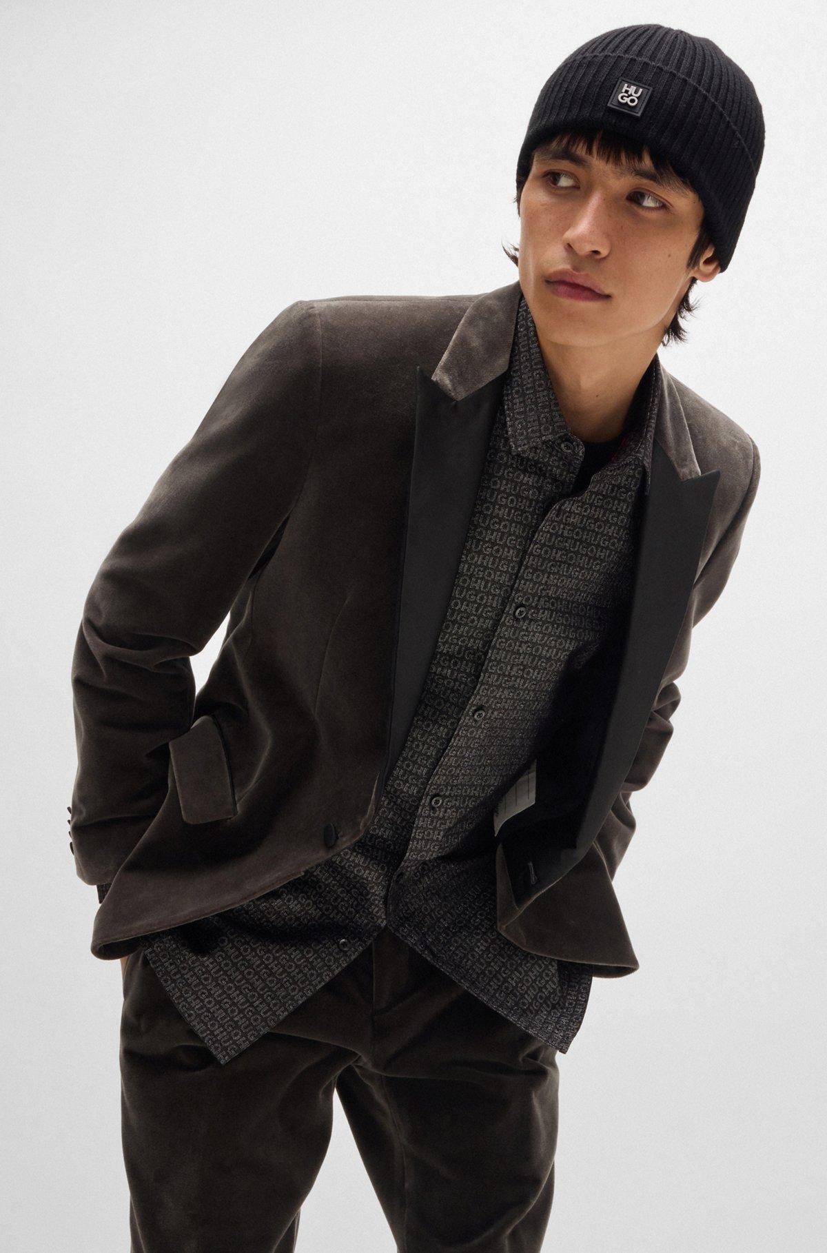 Slim-fit evening jacket in performance-stretch cotton velvet Product Image