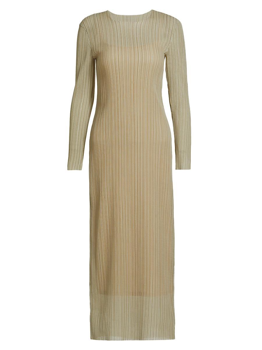 Womens Pliss Long-Sleeve Midi-Dress Product Image