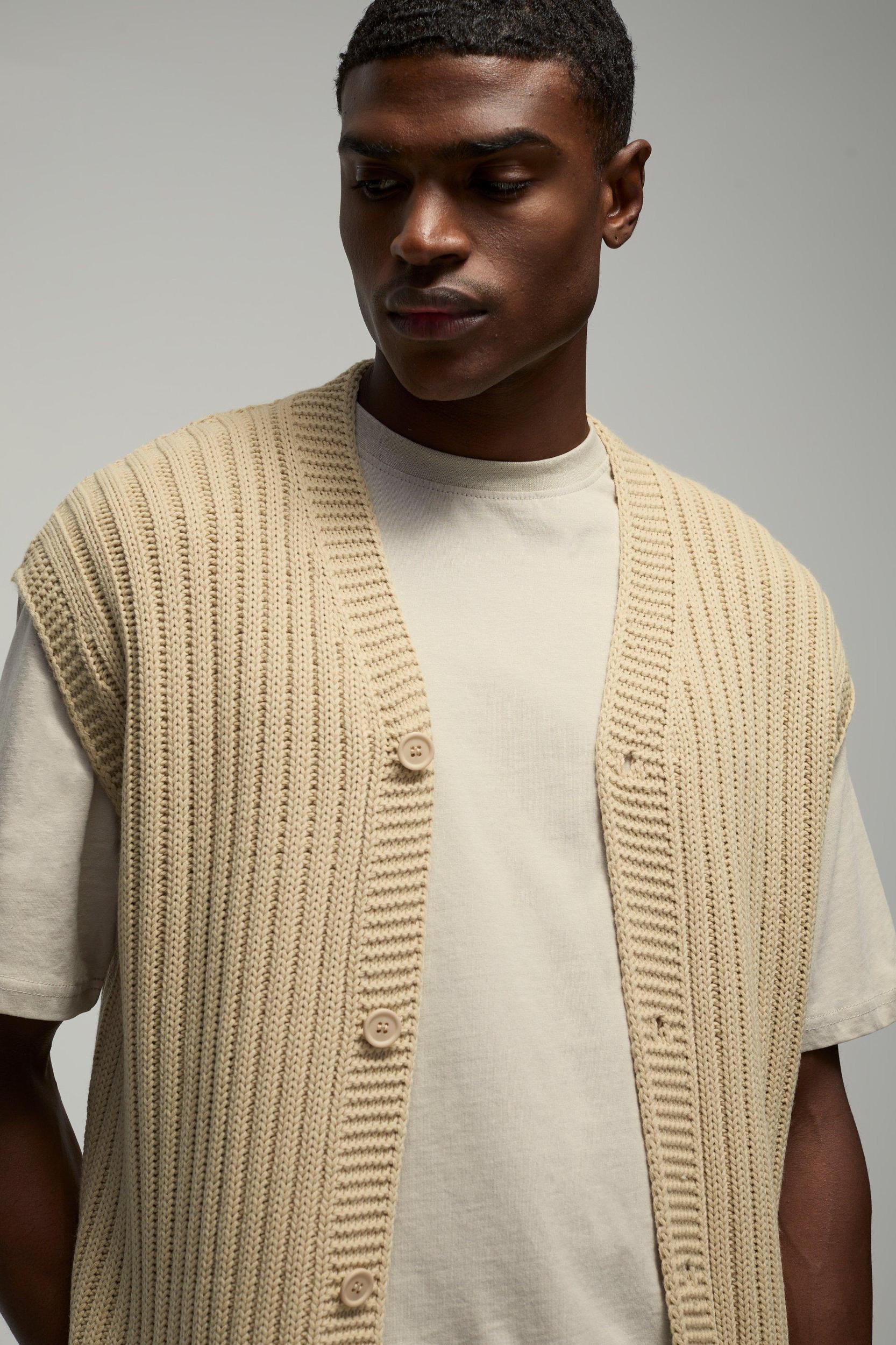 Oversized V Neck Knitted Undershirt | boohooMAN USA Product Image