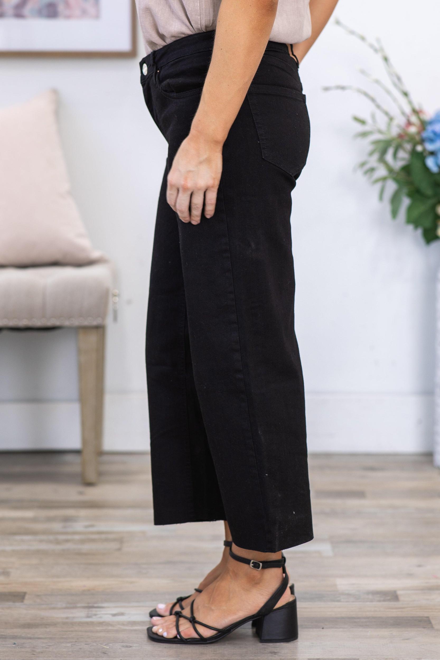 YMI Black Mid Rise Cropped Wide Leg Jean Product Image