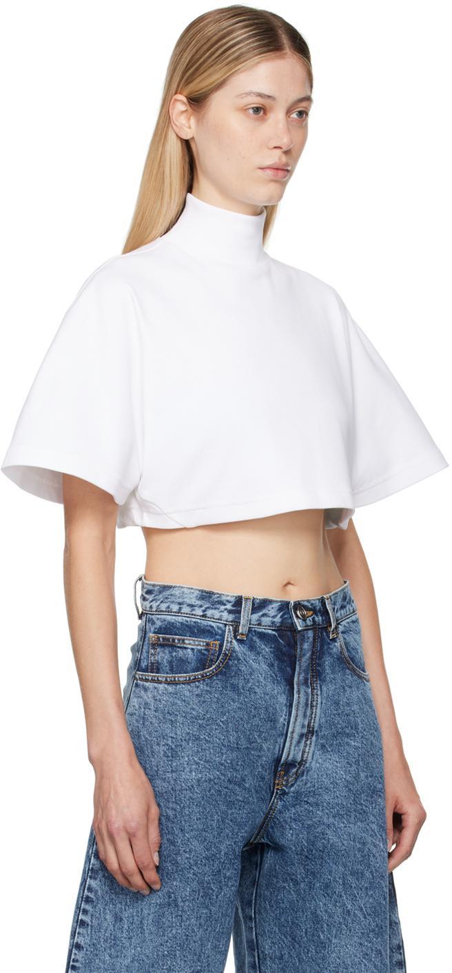 ALAÏA Alaia Womens Blanc Relaxed-fit Cropped Cotton-jersey T-shirt In White Product Image