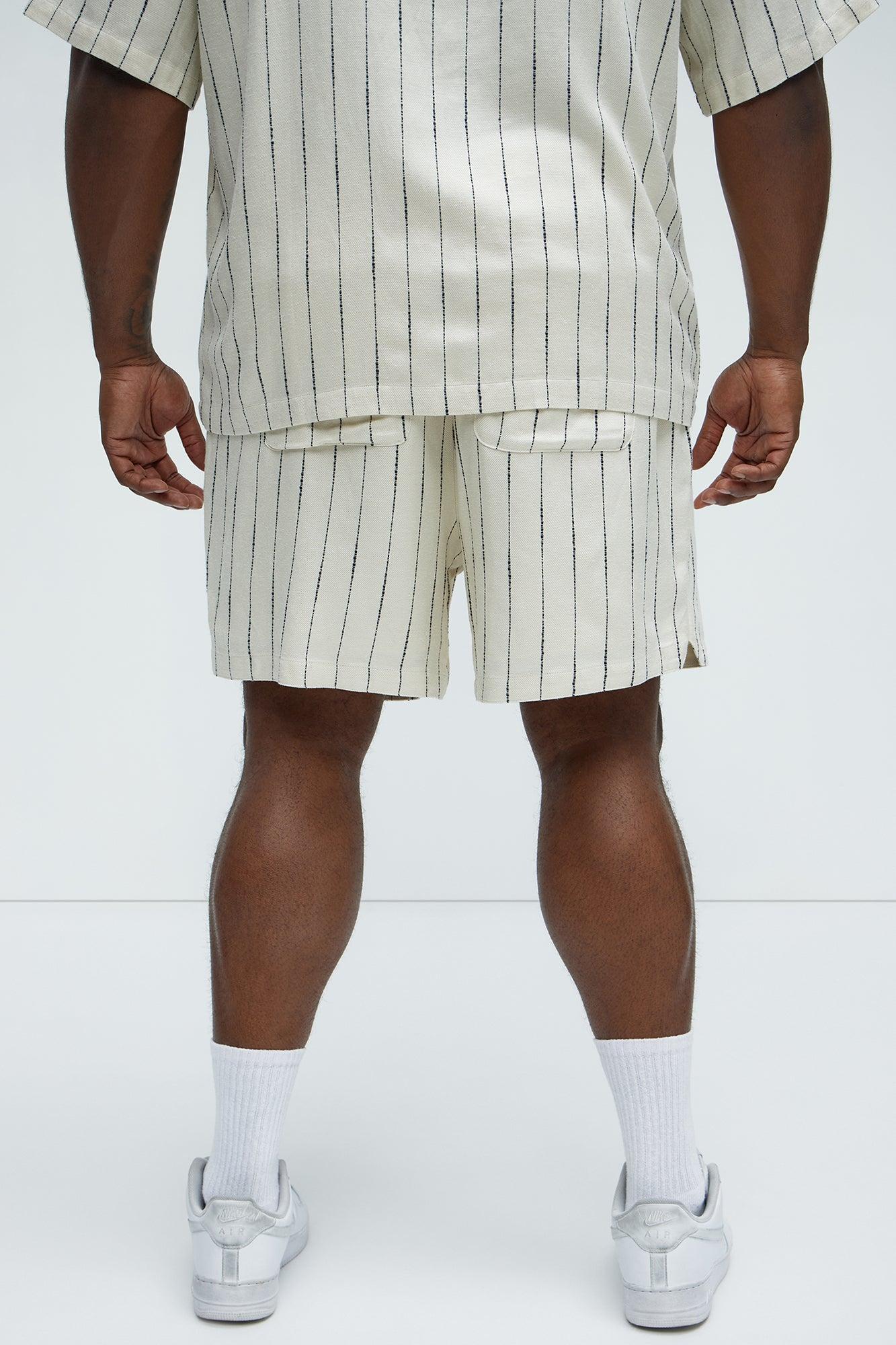 Slub Striped Linen Warm Up Shorts - Cream Product Image