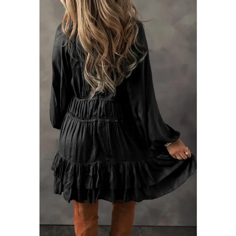 Little Daisy Closet® Ladies' L/S Tiered Ruffled Puff Sleeve Mini Dress Product Image