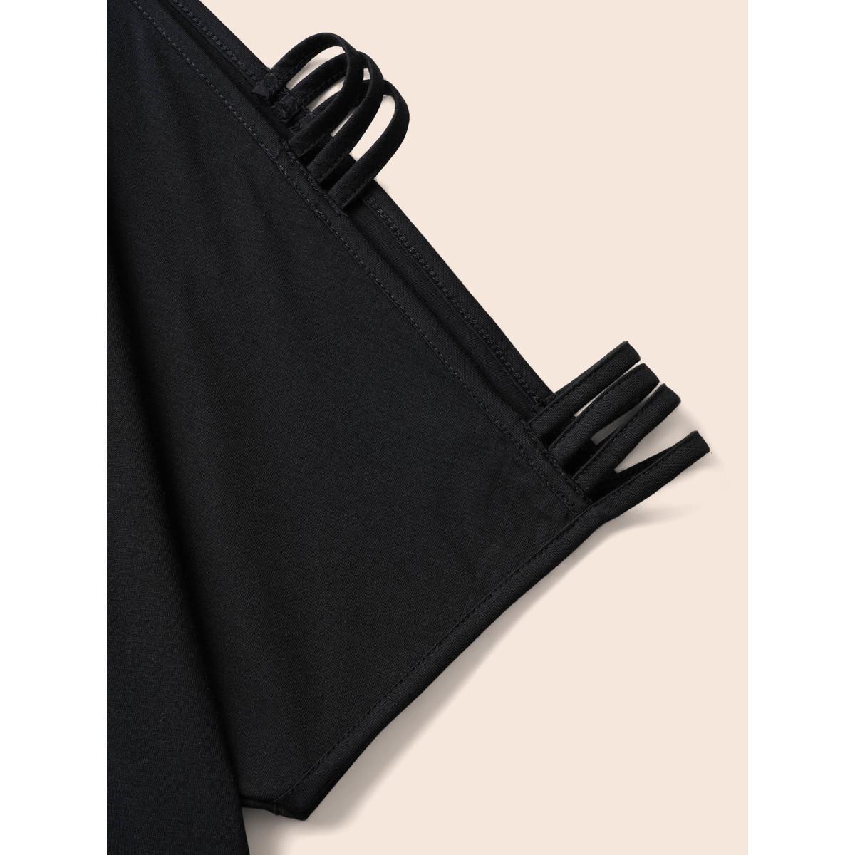 Plus Size Solid Cut Out Batwing Sleeve T-shirt Black Women Resort Cut-Out Plain V-neck Vacation T-shirts BloomChic 26/4X Product Image