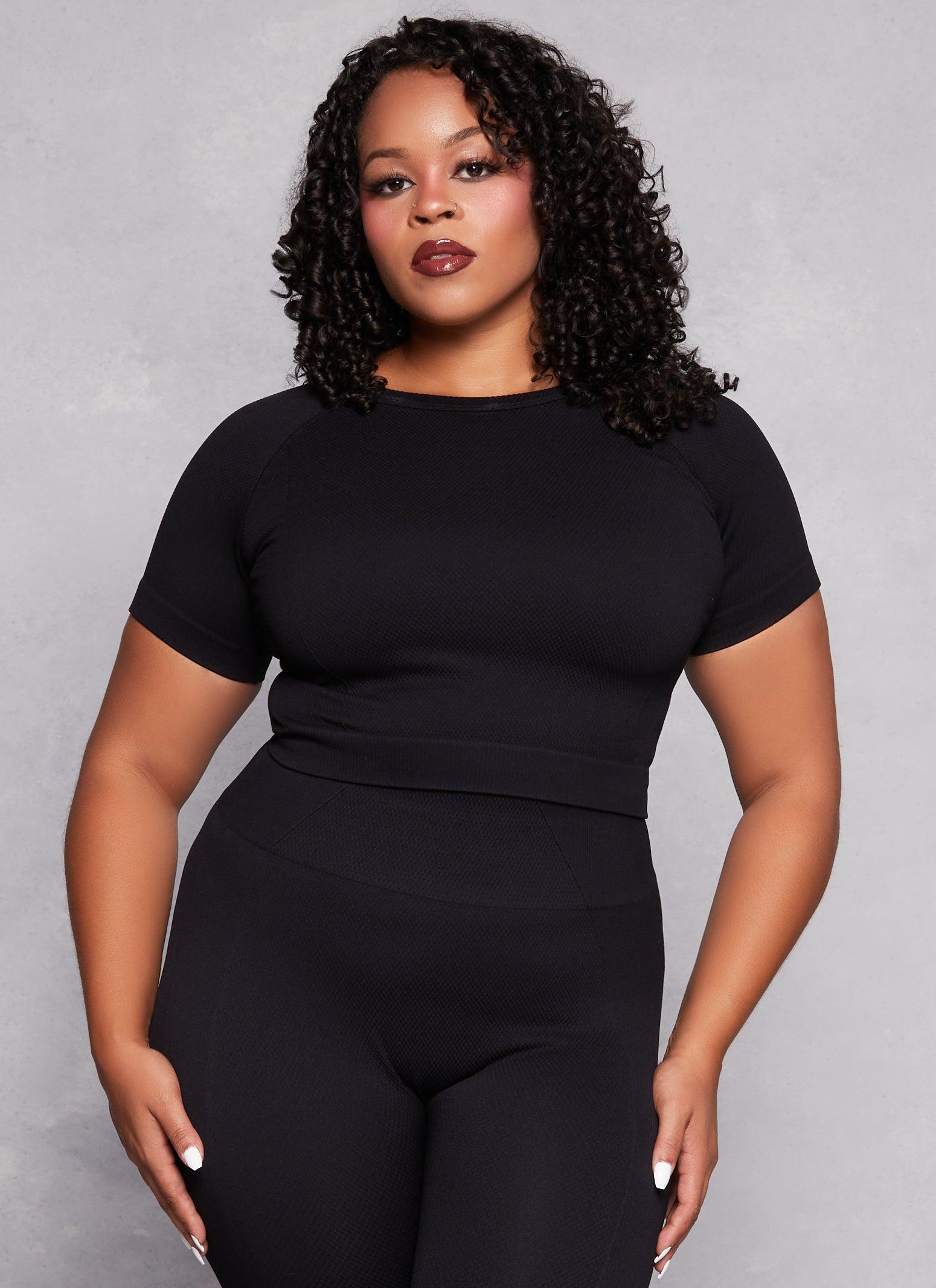 Womens Plus Size Textured Knit Cropped T Shirt Product Image