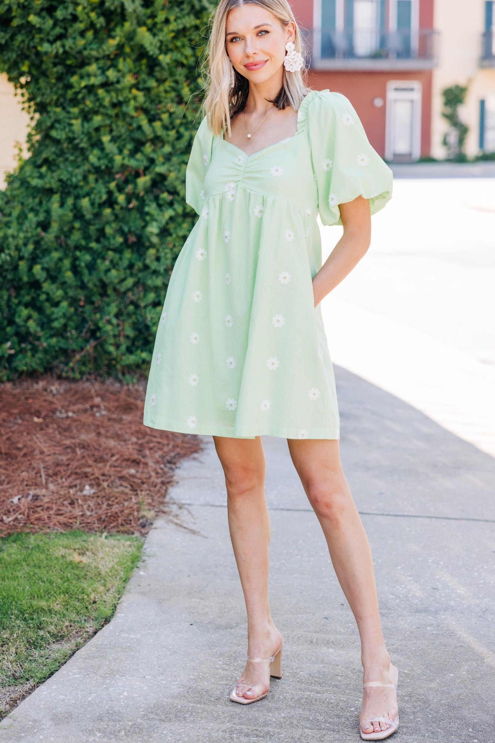 Perfectly Precious Sage Green Floral Babydoll Dress Female Product Image