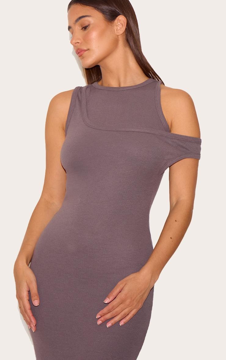 Dark Grey Asymmetric Ribbed Maxi Dress Product Image