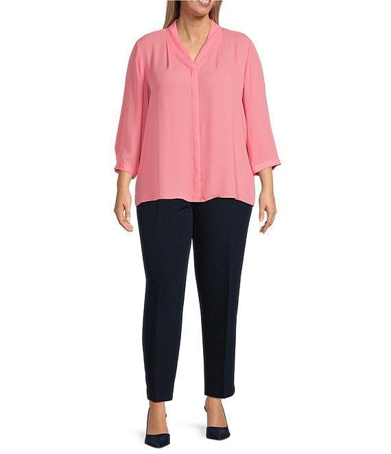 Investments Plus Size Caroline Signature V-Neck 3/4 Sleeve Button Front Blouse Product Image